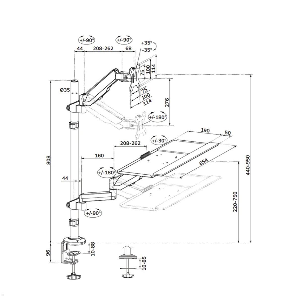 Neomounts DS90-325BL1 tischmontierter Sitz-Steh-Arbeitsplatz für Bildschirme bis 32 Zoll, Skizze Neomounts DS90-325BL1 tischmontierter Sitz-Steh-Arbeitsplatz für Bildschirme bis 32 Zoll, Skizze