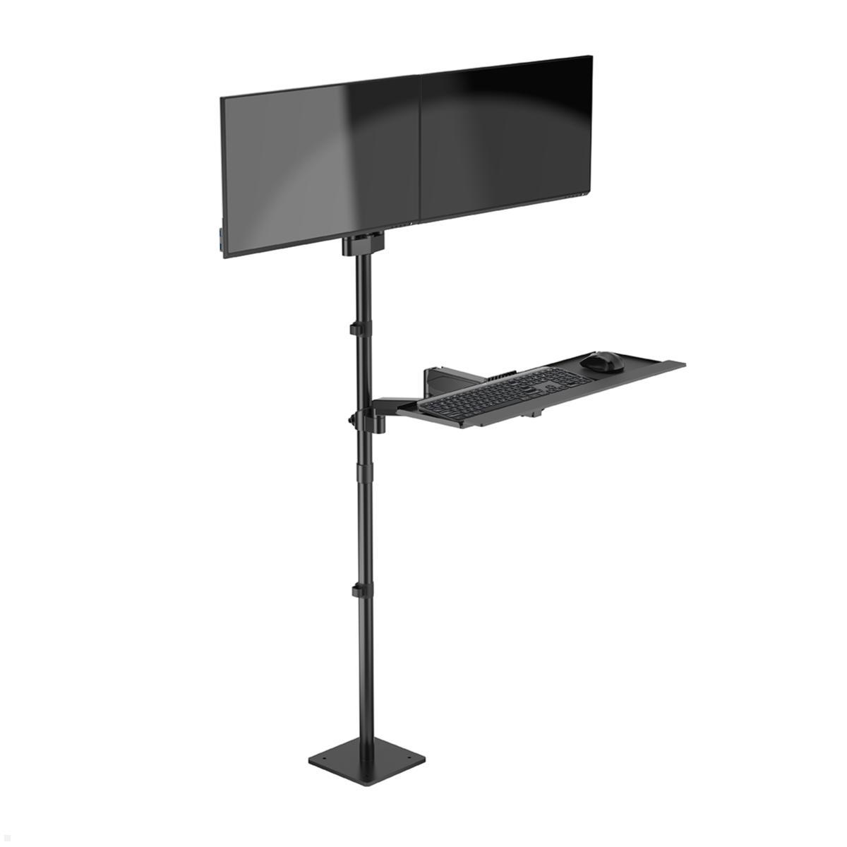 MonLines MBS020B dual Monitor Bodenstandfuß anschraubbar mit Tastaturhalterung, Displayhalterung