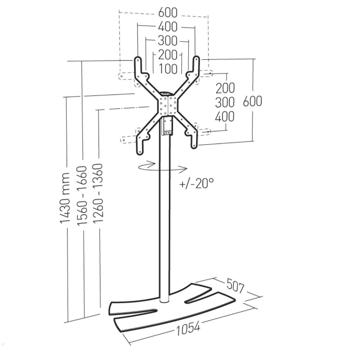 Erard LUX-UP 1400XL Display Ständer 40-85 Zoll, weiß, Technische Zeichnung 2 Erard LUX-UP 1400XL Display Ständer 40-85 Zoll, weiß, Technische Zeichnung 2