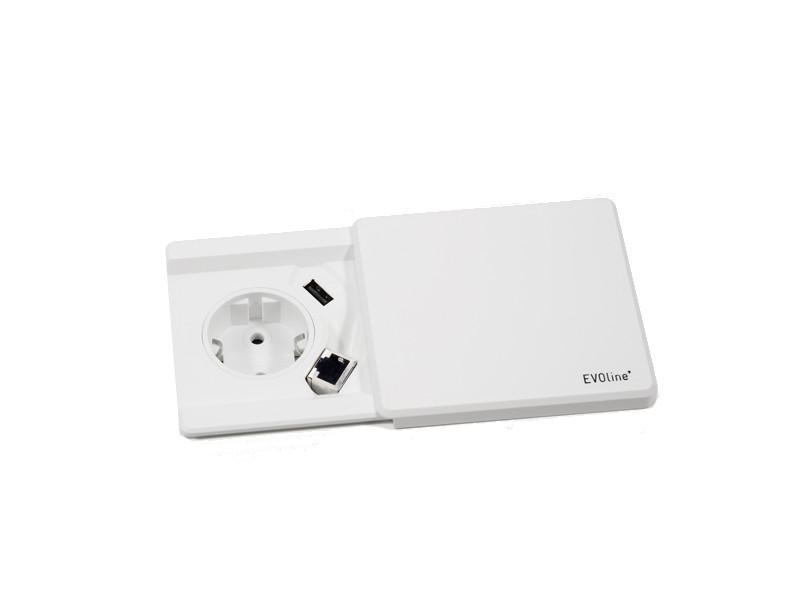 EVOline Square80 Einbausteckdose Schuko mit USB und CAT6 Buchse weiß EVOline Square80 Einbausteckdose Schuko mit USB und CAT6 Buchse weiß