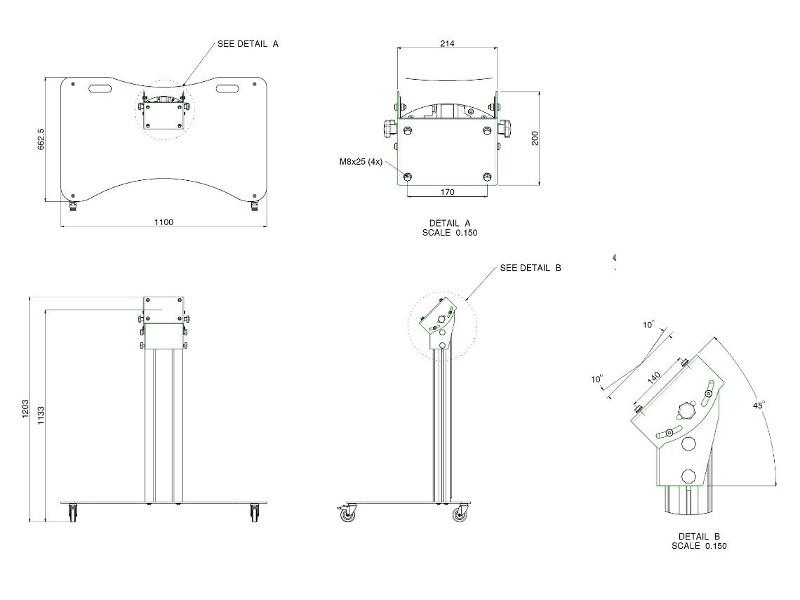 SmartMetals mobiler Monitor Trolley 90 Zoll neigbar 950mm Maße