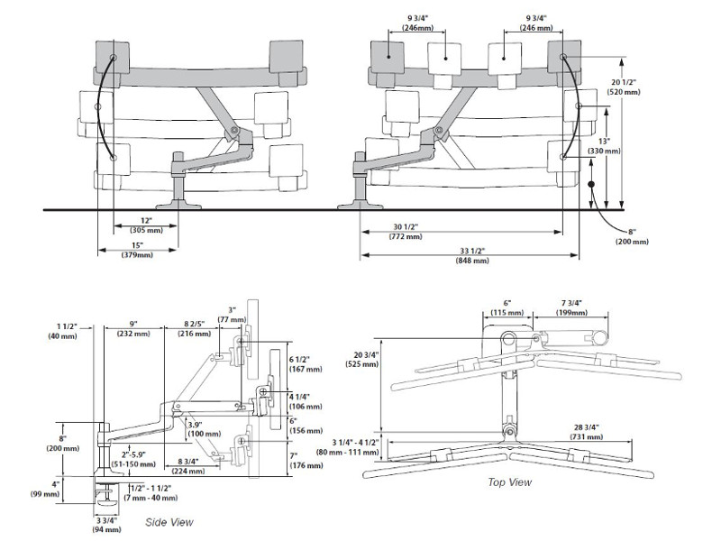 Ergotron 45-489-216 LX Doppelhalterung Zeichnung Ergotron 45-489-216 LX Doppelhalterung Zeichnung