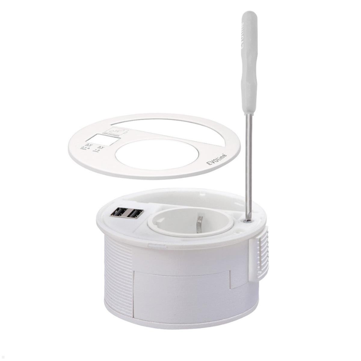 EVOline Circle80 Einbausteckdose mit 1x USB-A / 1x USB-C Charger, weiß einfache Montage EVOline Circle80 Einbausteckdose mit 1x USB-A / 1x USB-C Charger, weiß einfache Montage
