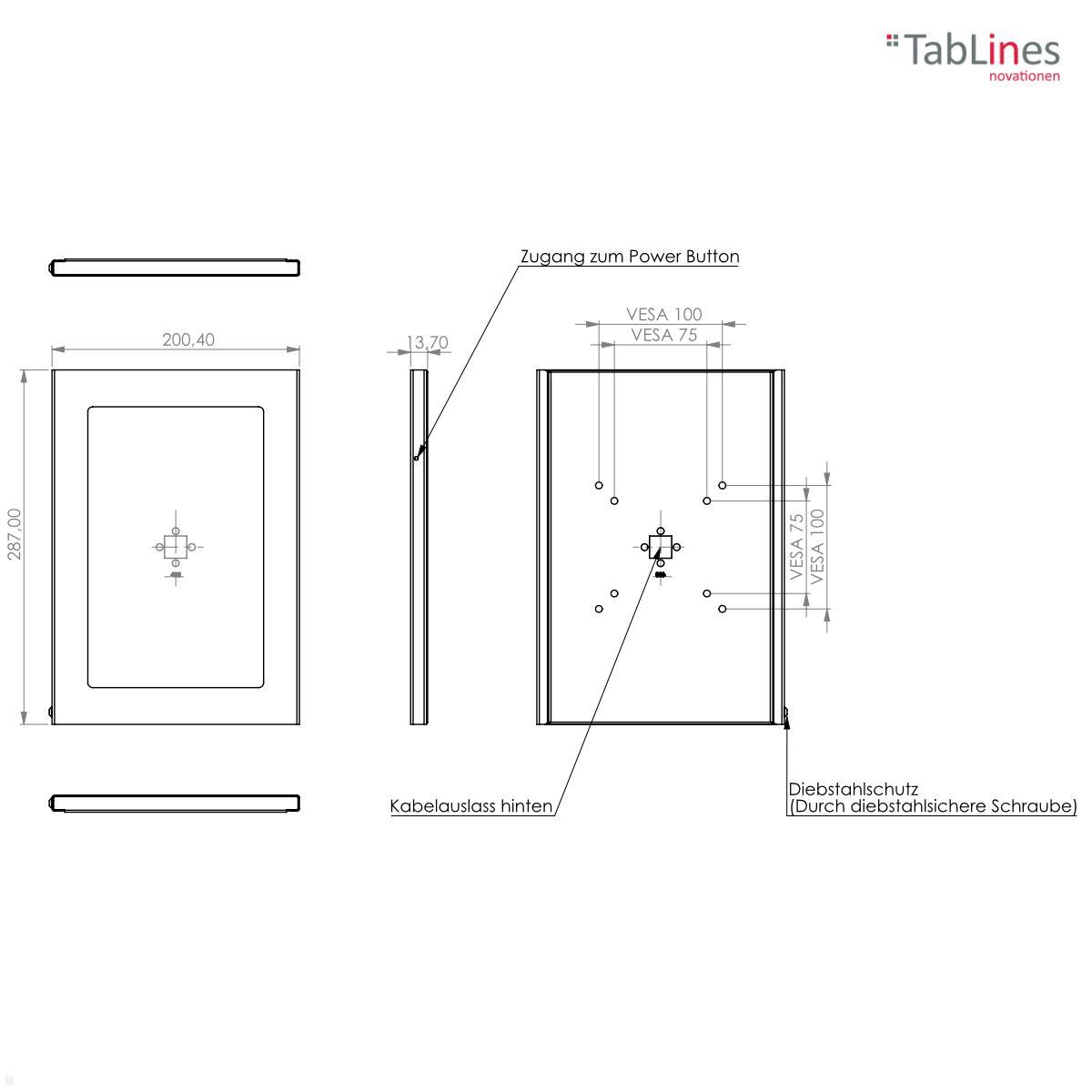 TabLines TSG085W Tablet Schutzgehäuse für Samsung Tab A8 10.5 (2022), weiß technische Zeichnung TabLines TSG085W Tablet Schutzgehäuse für Samsung Tab A8 10.5 (2022), weiß technische Zeichnung