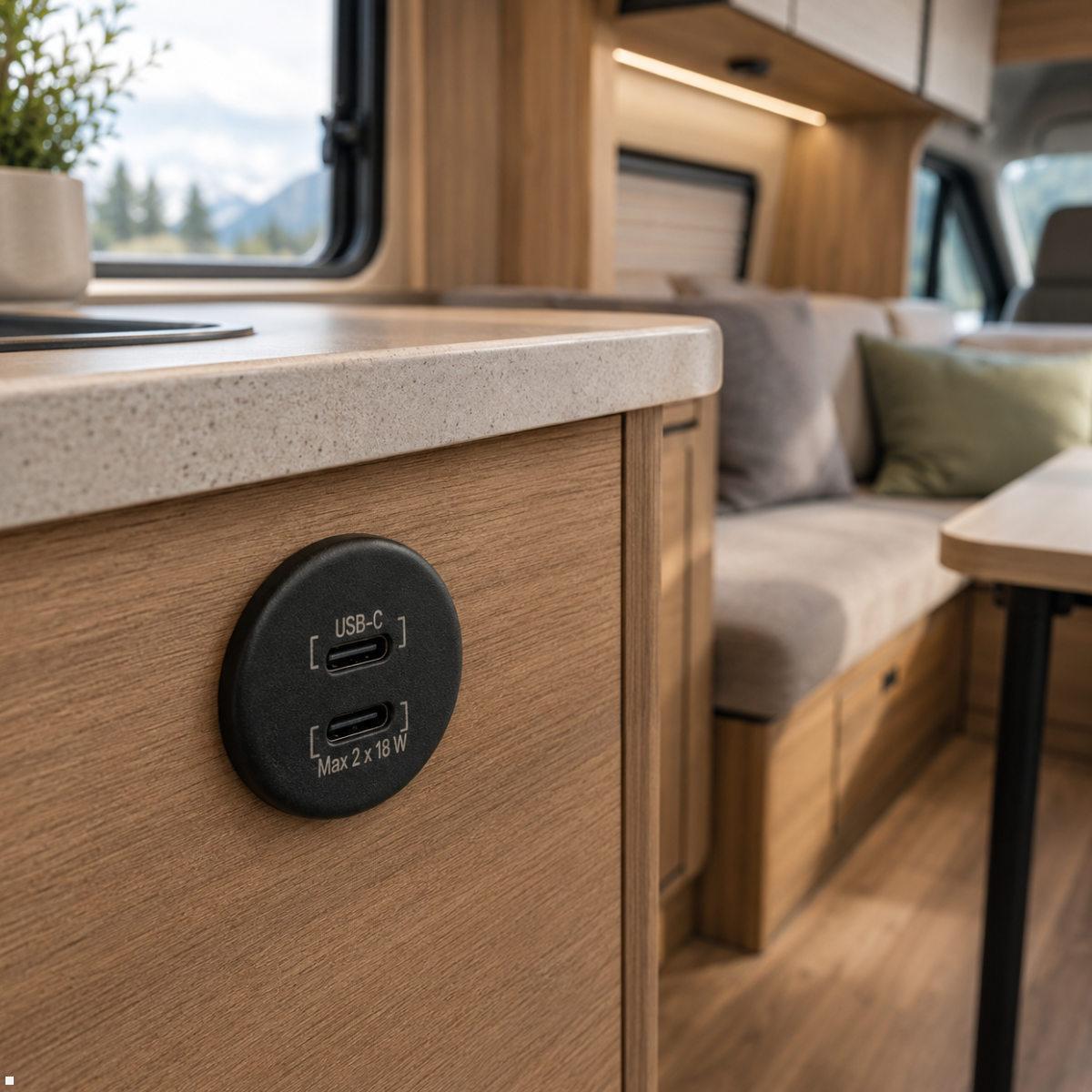 Comount Dual USB-C Einbaucharger 2x 18W mit offenen Kabelenden, USB-C Einbau Wohnmobil