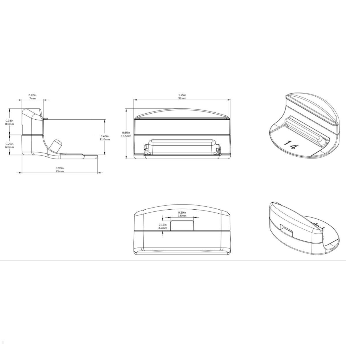 Compulocks Ledge Adapter, Kabelschloss MacBook Pro 14", Technische Zeichnung Compulocks Ledge Adapter, Kabelschloss MacBook Pro 14", Technische Zeichnung