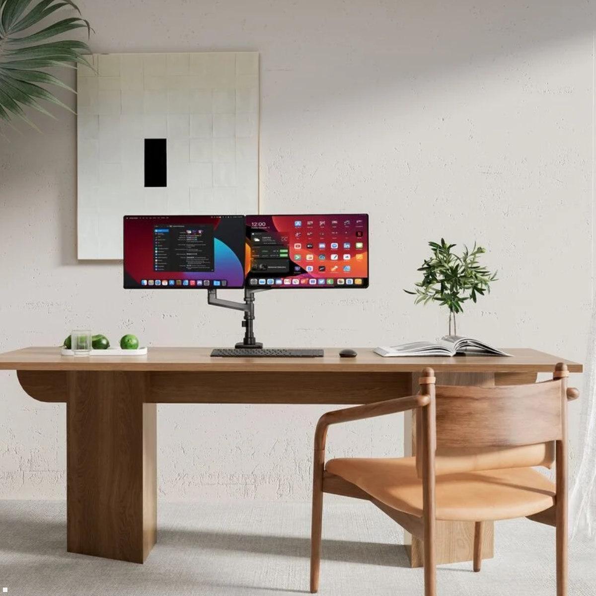 Vogels Essential M3032B Dual Monitor Tischhalterung höhenverstellbar 49 cm, schwarz, Tischklemme Dual Monitorhalterung Büro