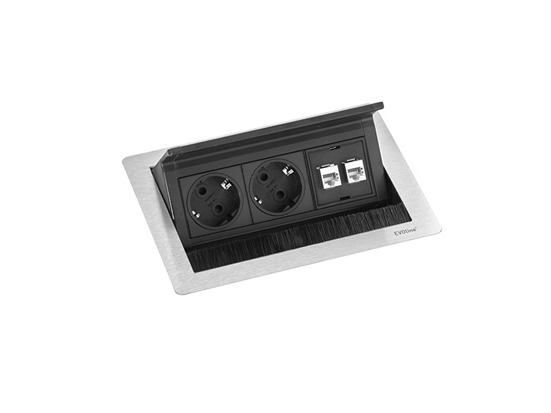 EVOline FlipTop Push 2x Steckdose Data S aufgeklappt EVOline FlipTop Push 2x Steckdose Data S aufgeklappt