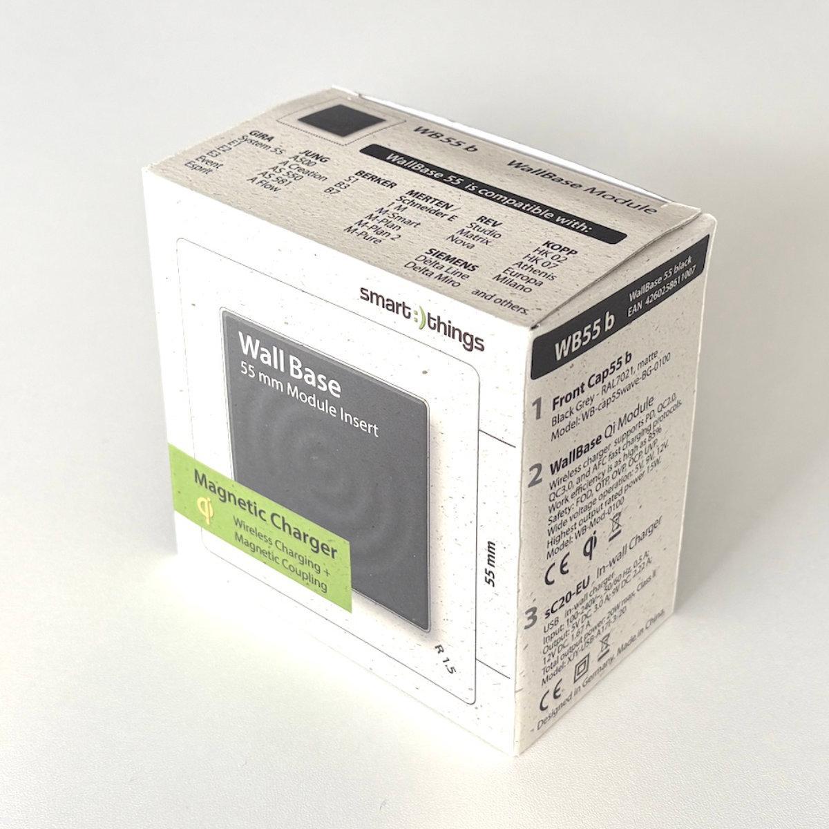 smart things WallBase 55 Wave magnetischer Qi Charger Unterputz (WB55 b), schwarz matt, kompatibel Schalterprogramme