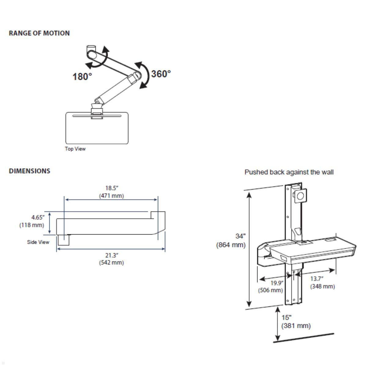 Ergotron CareFit Zubehör Verlängerung für Combo System / Arm (98-547-251), technische Zeichnung Ergotron CareFit Zubehör Verlängerung für Combo System / Arm (98-547-251), technische Zeichnung