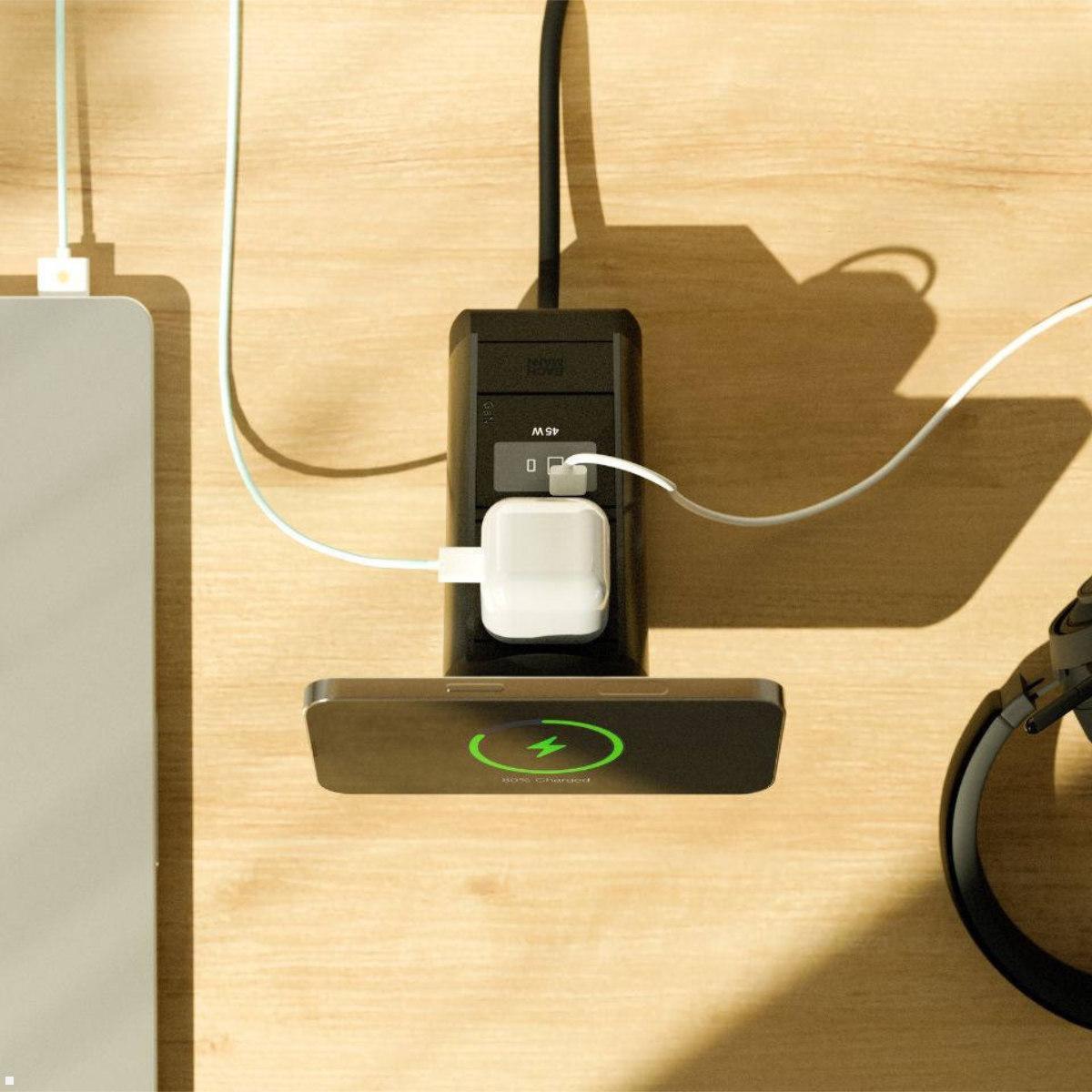 Bachmann NANO Tischsteckdose mit USB-C 45W, Qi2 Wireless Charger, 2 m, schwarz (BM0030779), USB-C 45W Charger