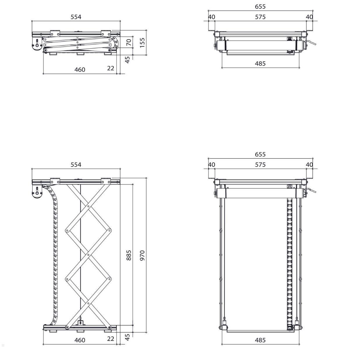 Elektrischer Beamer Deckenlift von Vogels mit 815 mm Hub, Zeichnung Elektrischer Beamer Deckenlift von Vogels mit 815 mm Hub, Zeichnung