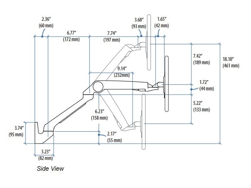 Ergotron MX Mini Tablet Wandhalterung schwenkbar Tablet Halter Maße