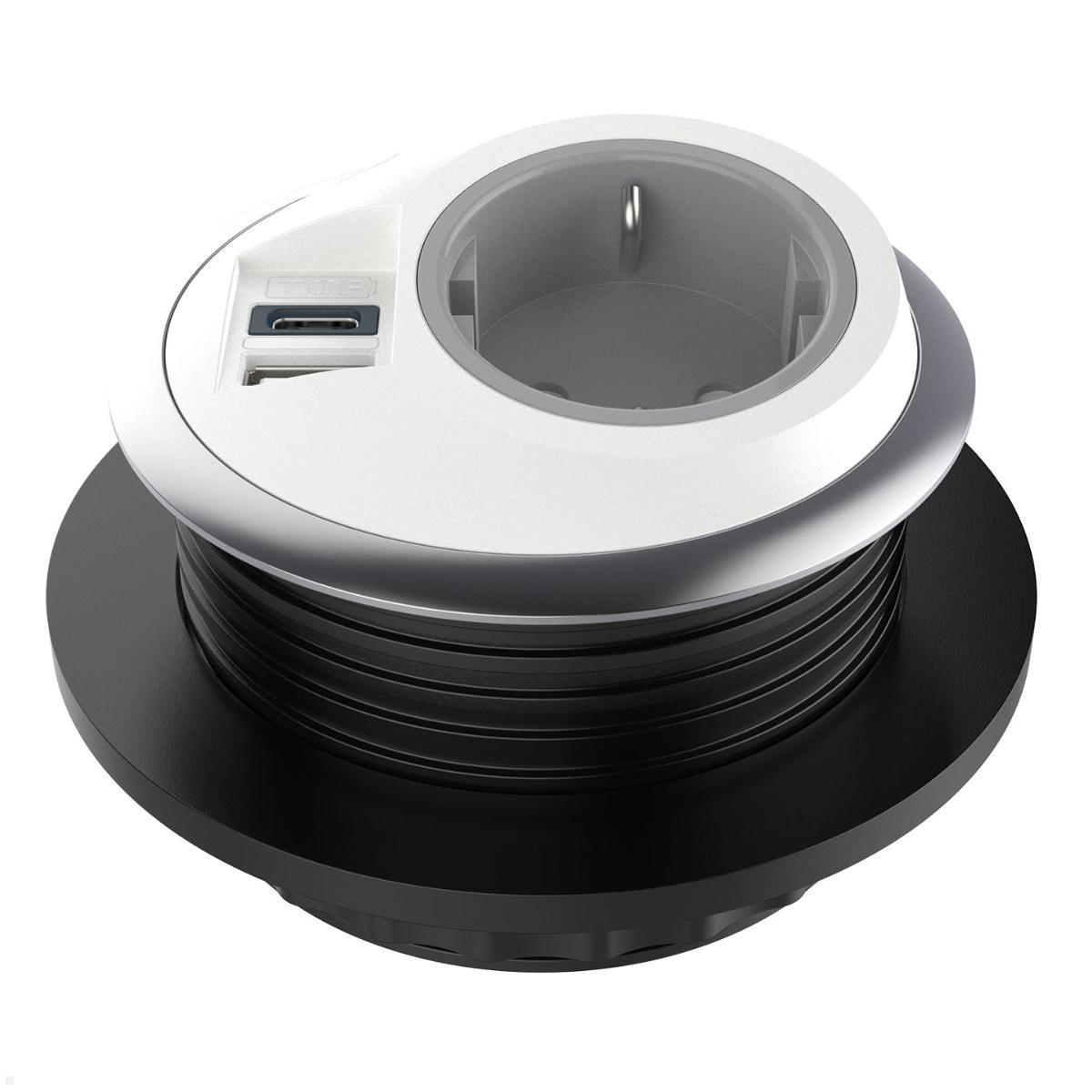 Dataflex Power PixelTUF Einbausteckdose 1x Steckdose, 1x USB-A, 1x USB-C (26.200), weiß schräges Design Dataflex Power PixelTUF Einbausteckdose 1x Steckdose, 1x USB-A, 1x USB-C (26.200), weiß schräges Design