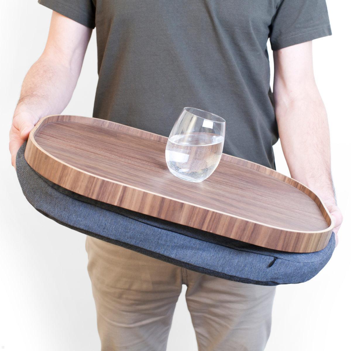 Bosign CurveLine™ Large Laptop Knietablett Laptray Rutschfest, Walnussholz, Anti-Rutsch-Oberfläche