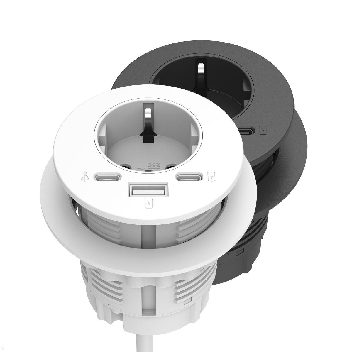 Fellowes Power-Spot Einbausteckdose mit USB-A/C Charger, USB-C Extension, Farbauswahl