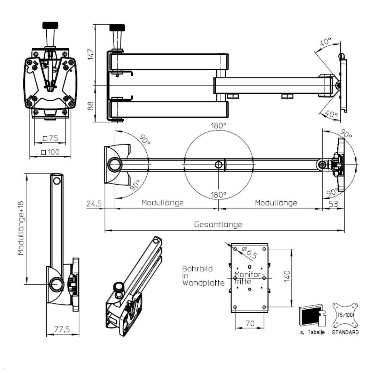 Novus SKY 10N TV Wandhalterung arretierbar 200mm, Maße