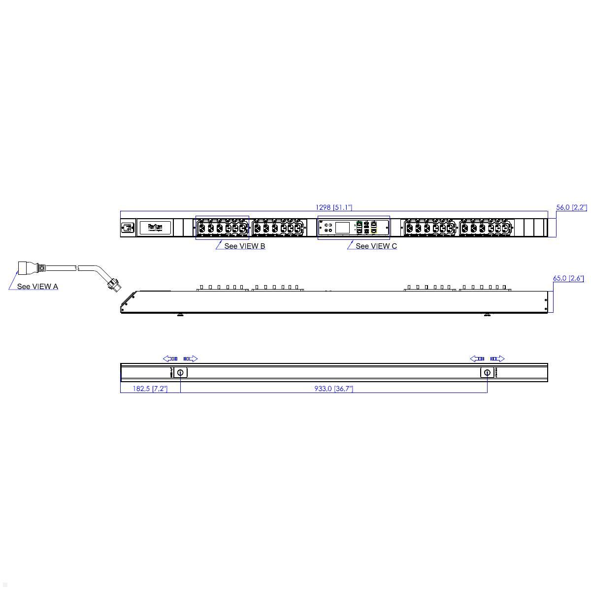 Legrand Raritan iX Rack-PDU 0U mit 12xC13 / 12xCx, 1-phasig 100-240V 16A, Outlet Metered/Switched (PX4-53A8C-C8E7A0), Hot-Swap Controller Netzwerkschrank