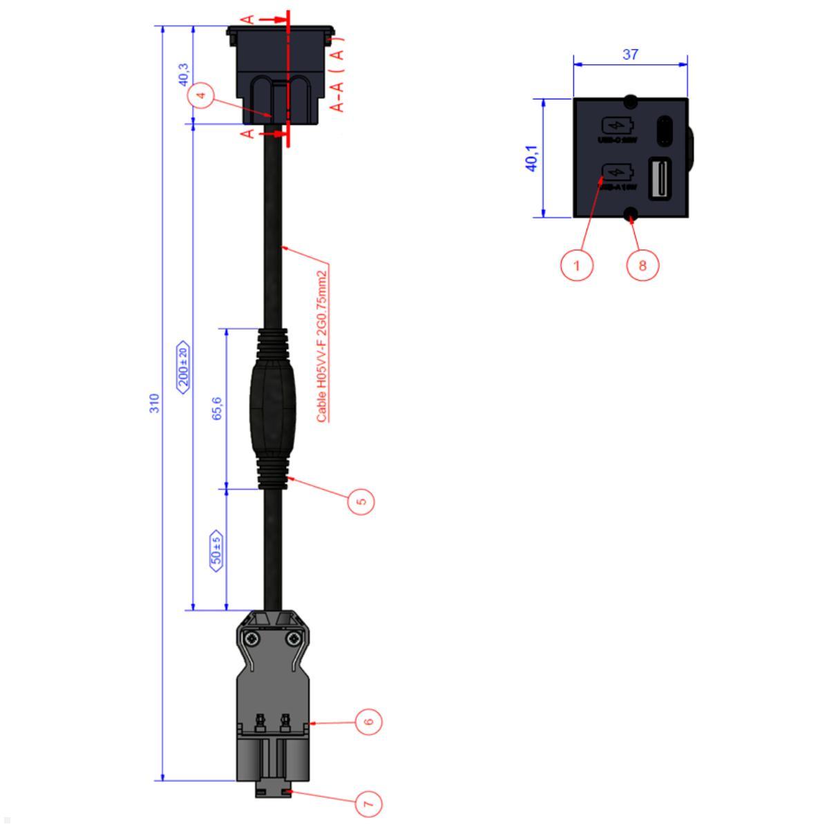 Bachmann Custom Modul USB-Charger mit 2x USB C/C 45W (BM0030435), schwarz, Custom Modul Ladestation