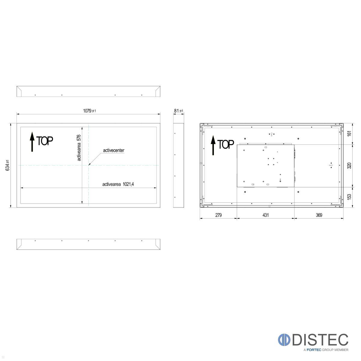 Distec BLO-Line A1 Brandschutz Monitor 46 Zoll IQ Atom Touch quer (DS-92-156Q) technische Zeichnung