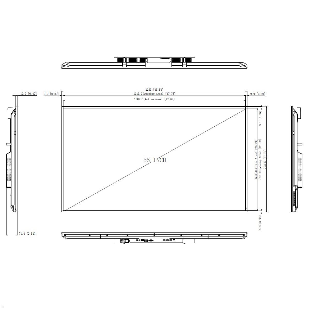 Clevertouch CL Pro Serie Commercial Display 55” (12955CLPRO), Maße