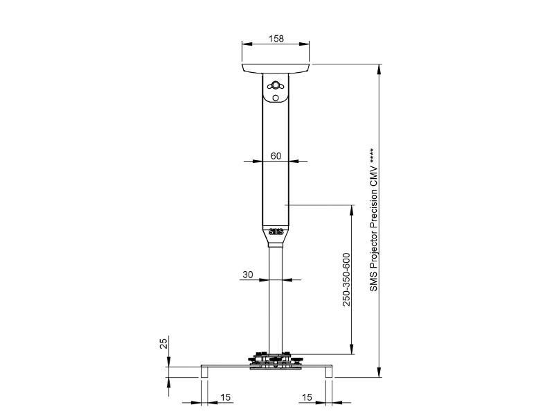 SMS Beamer Deckenhalterung CM V 385-535mm weiß (PP120001), Zeichnung