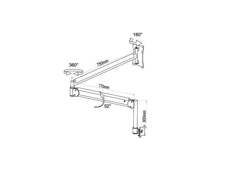 edbak Praxis Monitor Schwenkarm Wandhalterung, silber (MSA02S-B) Zeichnung