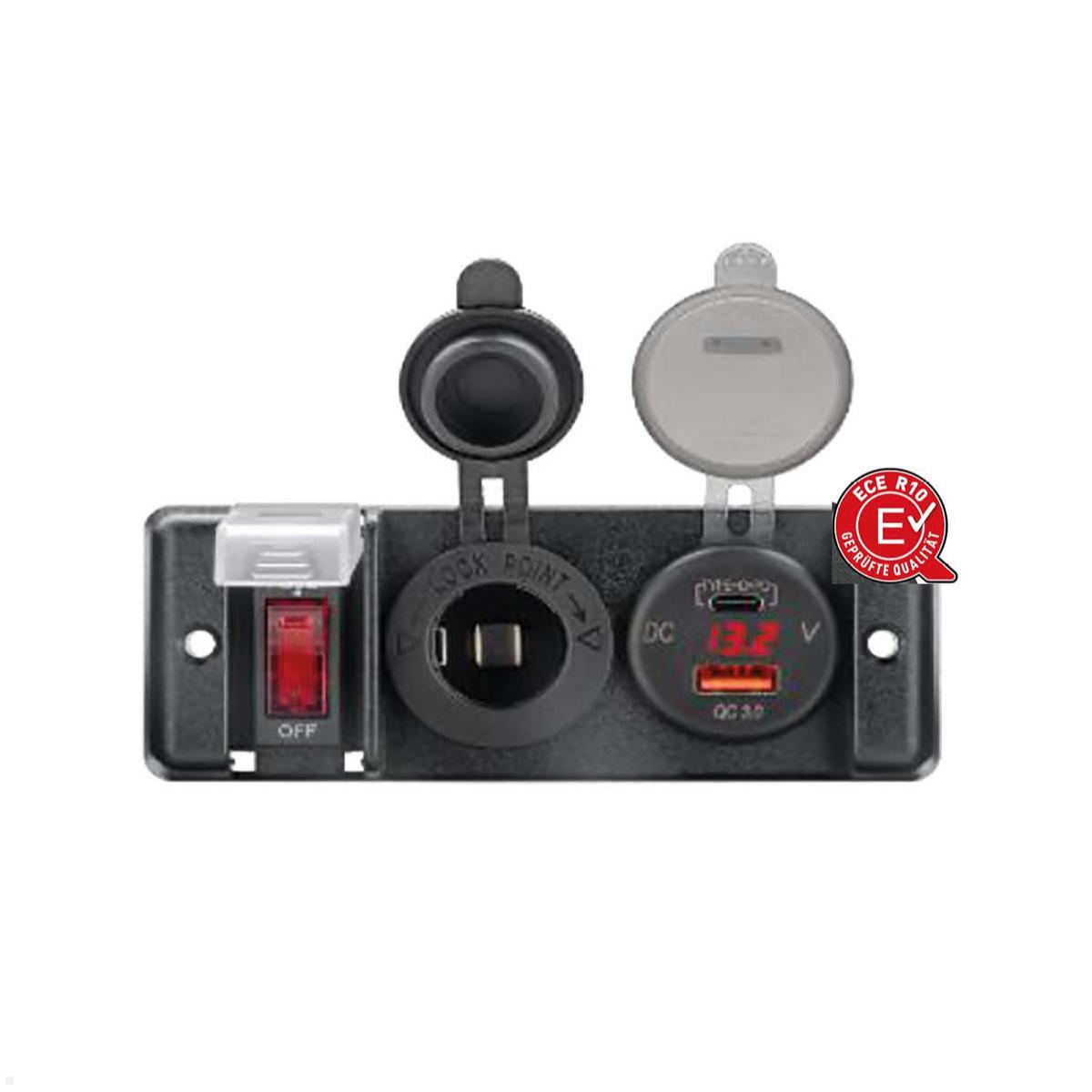 Comount Switch Panel mit USB-A/C Einbaucharger, LED, offene Kabelenden, USB-Einbaucharger Caravan