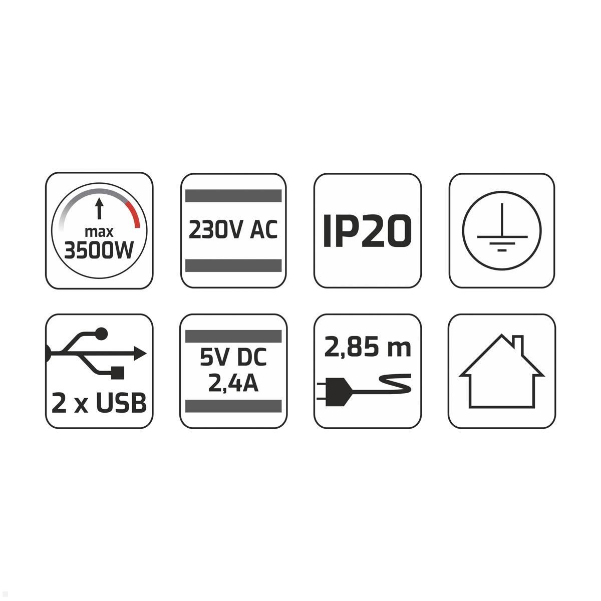 TecLines TSS001G Sofa Steckdose mit 2x USB-A Charger - Features