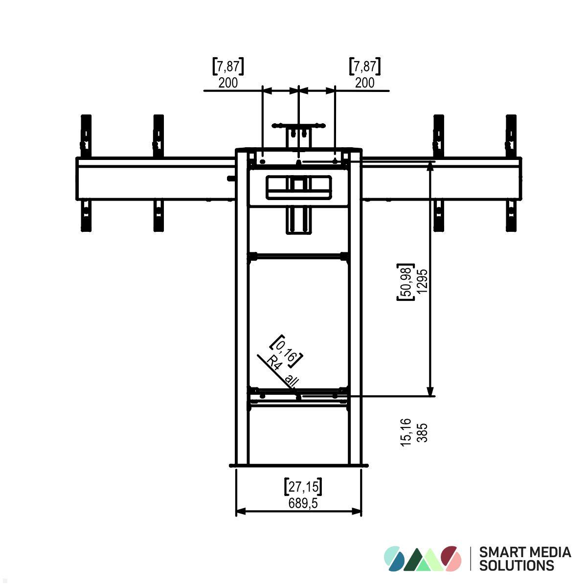 SMS Presence Boden-Wandhalterung für 2 Monitore nebeneinander, max. 120 kg (K05-150-2) technische Zeichnung SMS Presence Boden-Wandhalterung für 2 Monitore nebeneinander, max. 120 kg (K05-150-2) technische Zeichnung