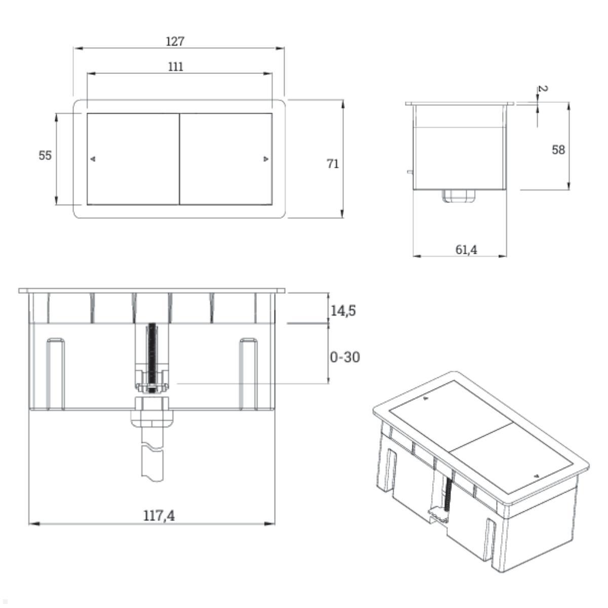 TecLines TMS003 Multifunktionssteckleiste 1x Steckdose, 1x USB A/C 45W, Zeichnung mit Maßen