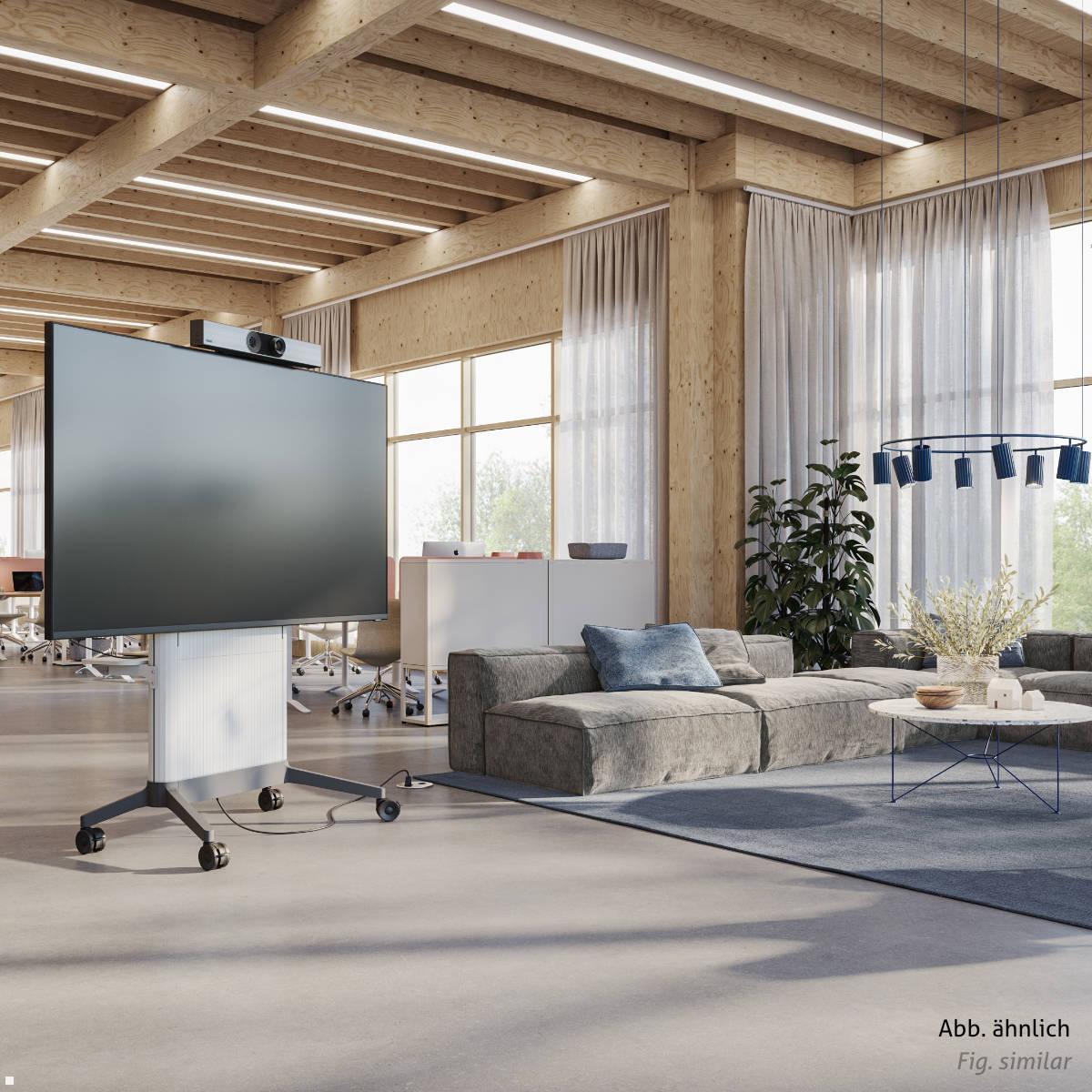 SMS EVER350 mobiler TV Ständer 86 Zoll, Filz Cover grau (16-004-9S), Anwendungsbeispiel SMS EVER350 mobiler TV Ständer 86 Zoll, Filz Cover grau (16-004-9S), Anwendungsbeispiel