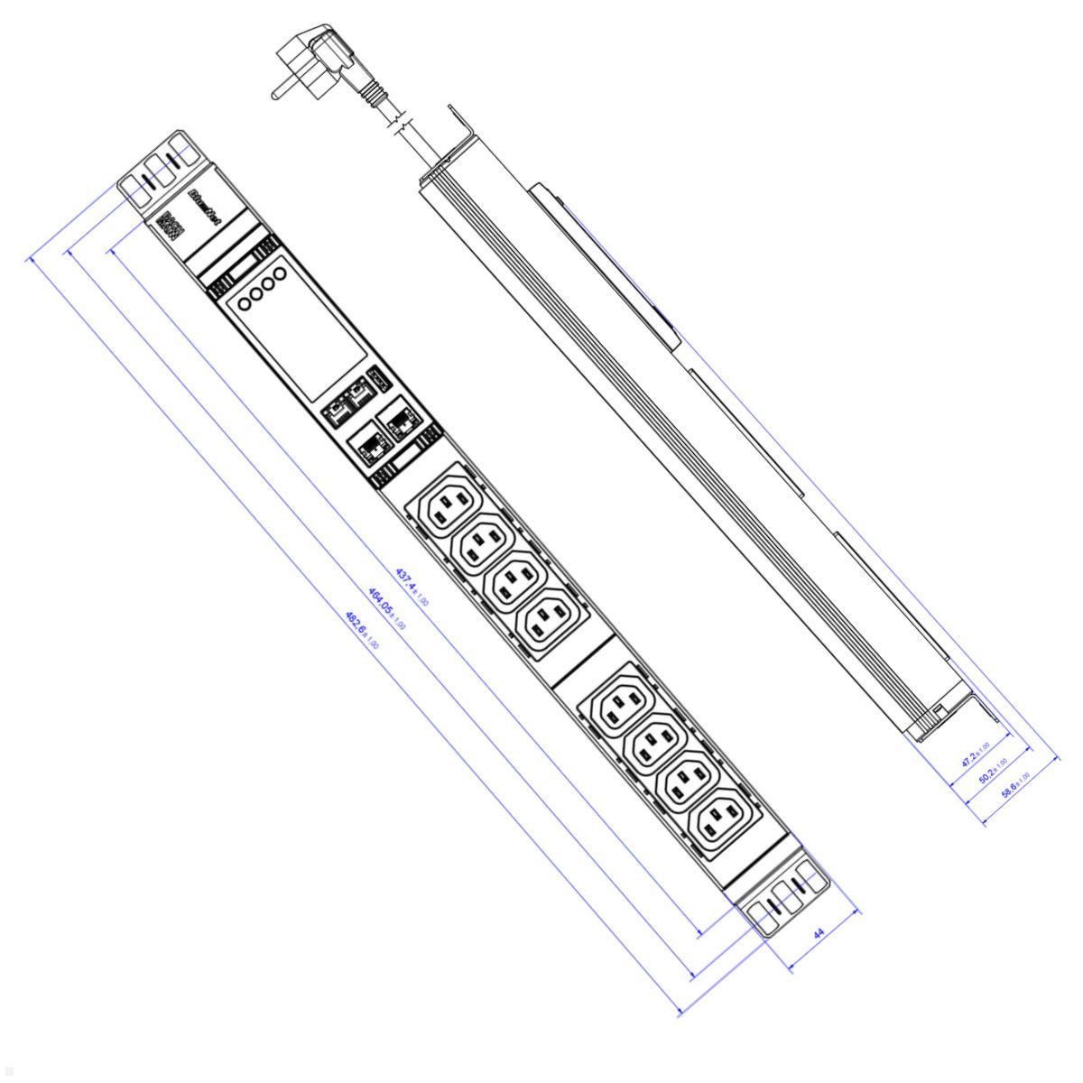 Bachmann BN ESSENTIAL Metered - 19" PDU mit 8xC13 & Display (BM0023691), Maße