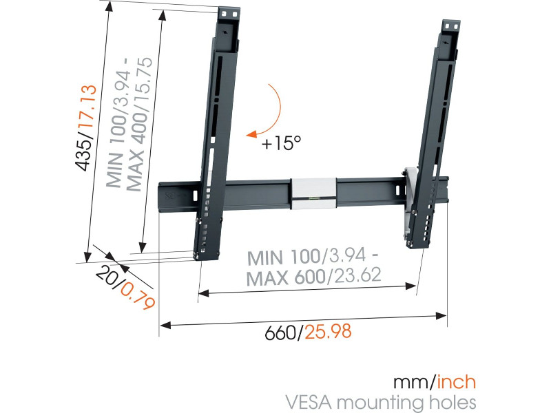 Vogels THIN 515 ExtraThin neigbare TV Wandhalterung Maße