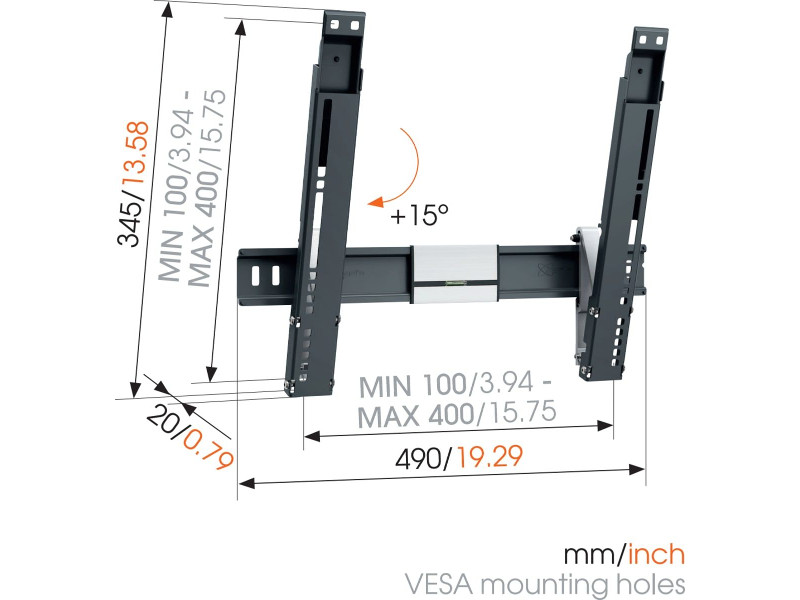 Vogels THIN 415 ExtraThin neigbare TV Wandhalterung Maße