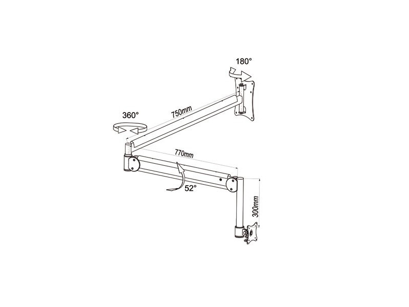 edbak Praxis Monitor Schwenkarm Wandhalterung, schwarz (MSA02C-B) Zeichnung