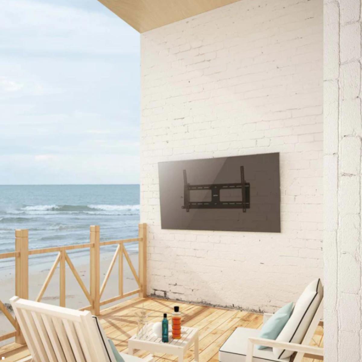 MonLines MWH036B flache Outdoor TV Wandhalterung 37-86 Zoll, diebstahlsicher, Anwendungsbeispiel
