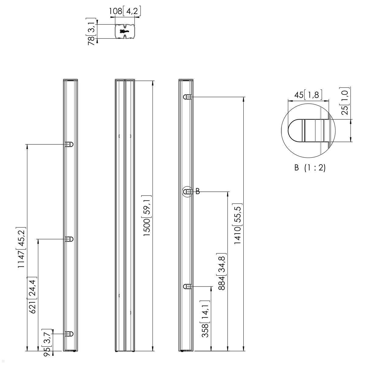 Vogels Connect-it PUC 2715 - 150 cm Säule für Bodenhalterung, schwarz, Zeichnung Maße Vogels Connect-it PUC 2715 - 150 cm Säule für Bodenhalterung, schwarz, Zeichnung Maße