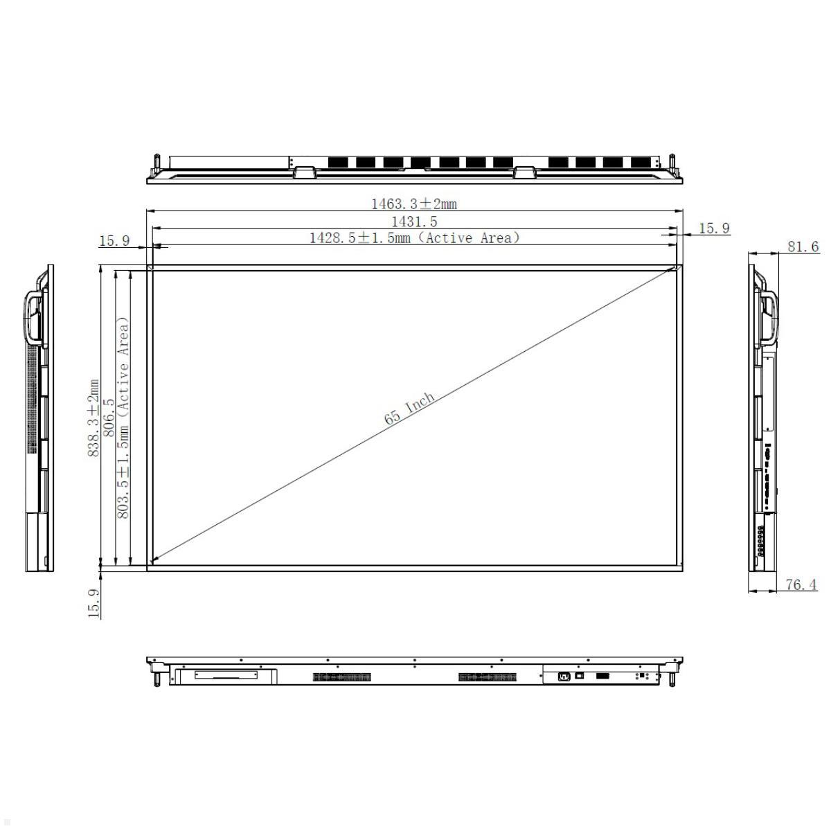 Clevertouch CL Pro Serie Commercial Display 65” (12965CLPRO), Maße