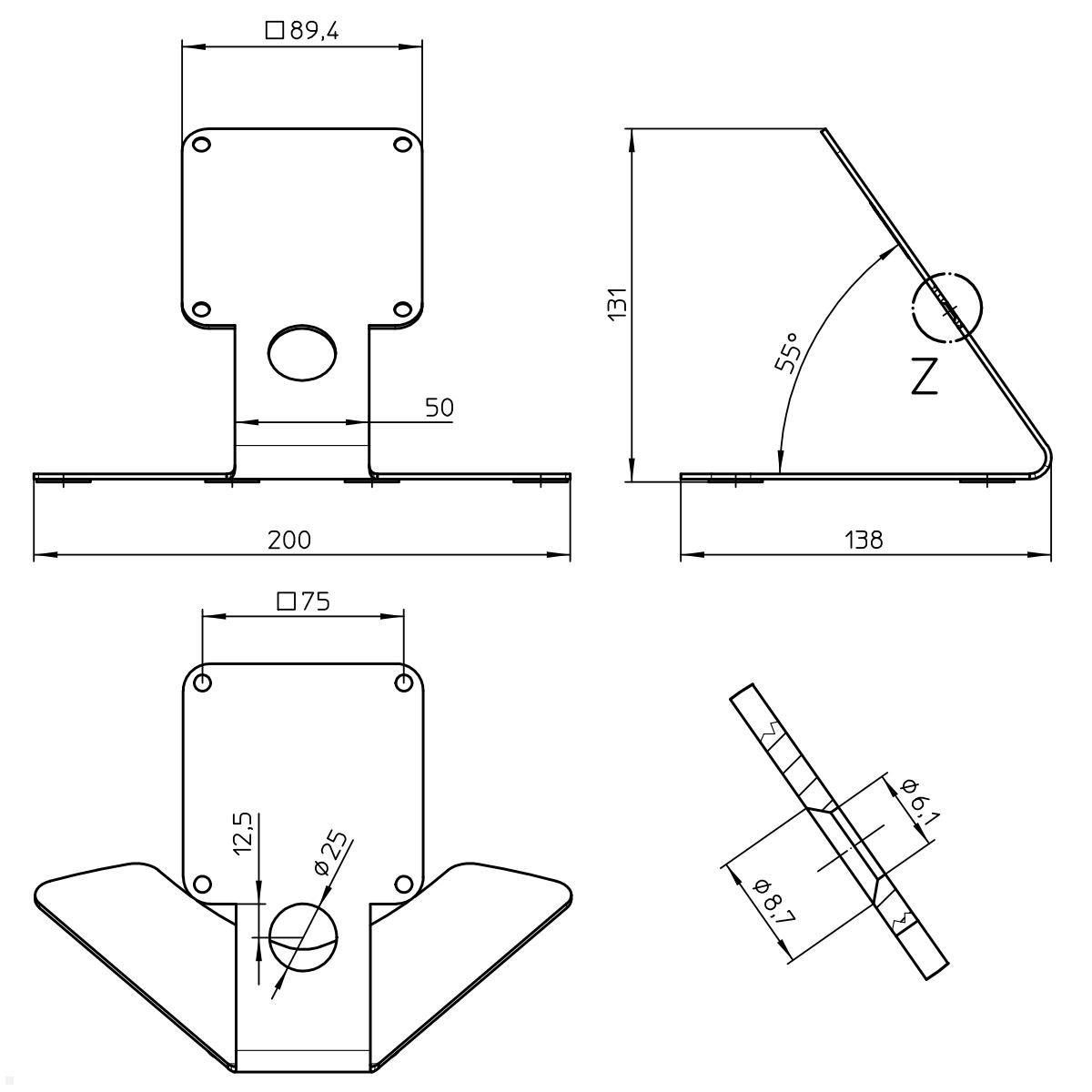 Novus POS Tablet Tischständer mit VESA Halterung 75x75mm (882+0025+001) - Zeichnung