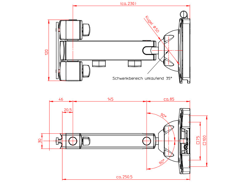 Novus TSS Tragarm I Maße 220+0240+000 Novus TSS Tragarm I Maße 220+0240+000