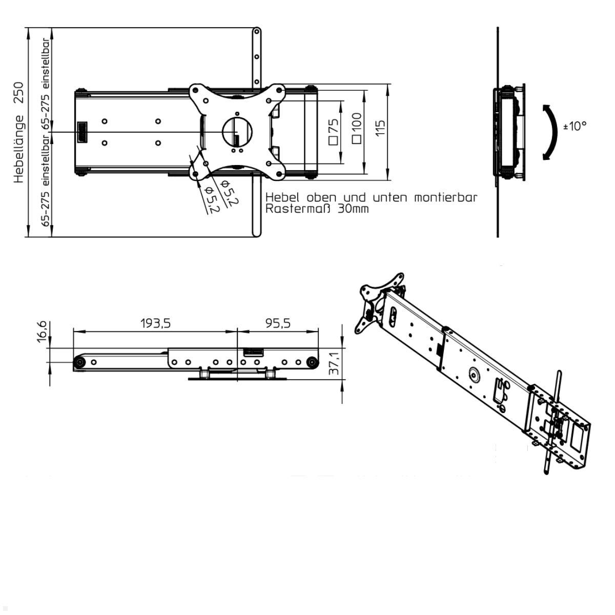 NOVUS SKY Basic 2XL TV wall mount for motorhome and caravan, swiveling