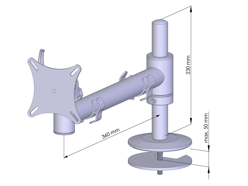 MonLines TFT-Star Tischhalterung Einbau ohne Kabelauslass schwarz Maße MonLines TFT-Star Tischhalterung Einbau ohne Kabelauslass schwarz Maße
