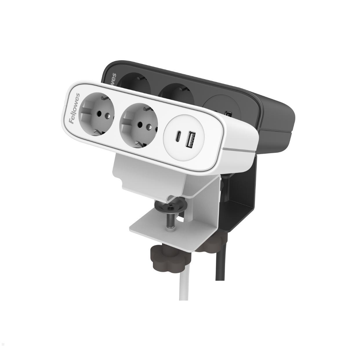 Fellowes Power Desk Up EP65 Tischsteckdose mit 2x Steckdose, 1x USB-A/C Charger, Farbauswahl