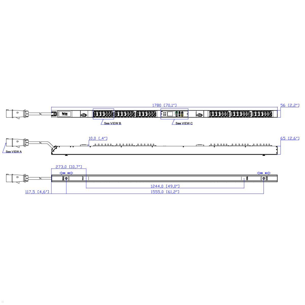 Legrand Raritan iX Rack-PDU mit 18xC13 / 18xCX 1-phasig 230V 32A (PX4-1057-E7), Raritan iX Rack PDU