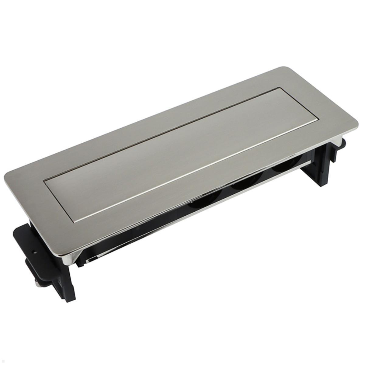 TecLines TES021E 3-fach Einbausteckdose mit USB A+C, Edelstahl, Einbausteckdose Arbeitsplatte