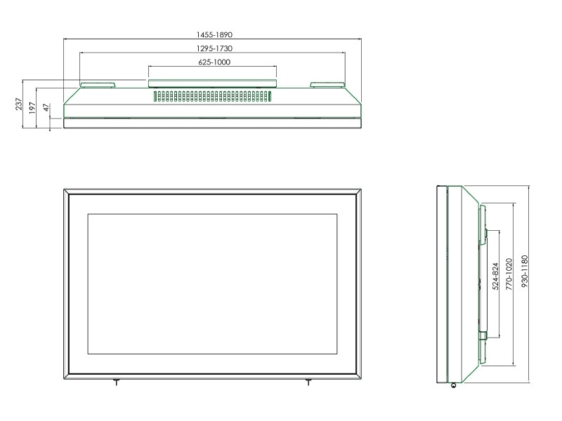 SmartMetals Outdoor Gehäuse Wandhalter für Display 75 Zoll Querformat Maße