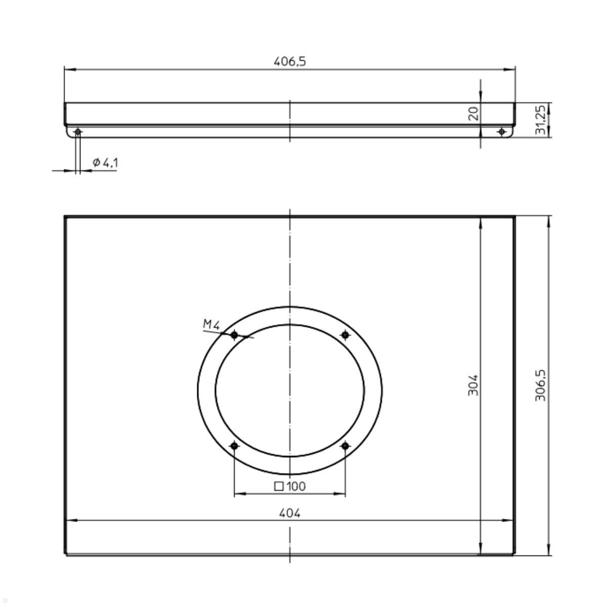Novus TFC Ablageplatte HD Zubehör 400×300 mm Zeichnung mit Maßen