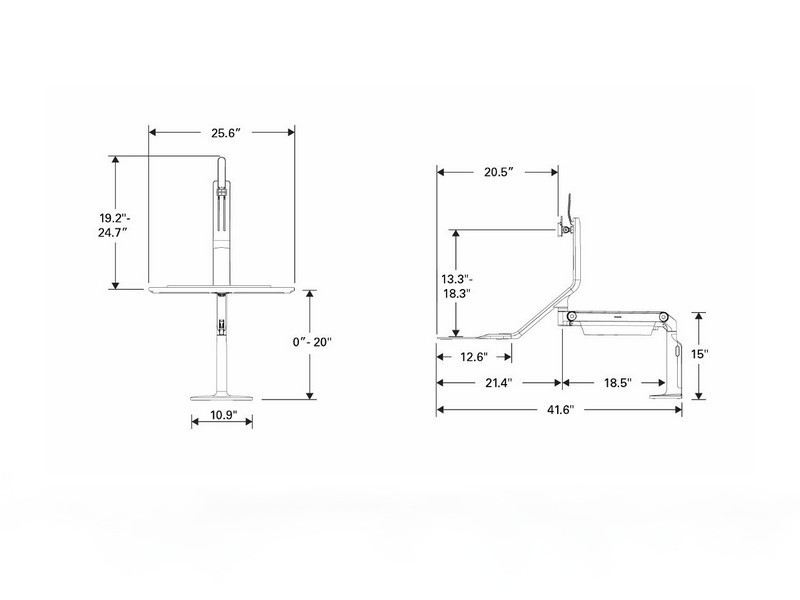 Humanscale QuickStand Lite QSLBLC Sitz-Steh-Halterung Maße
