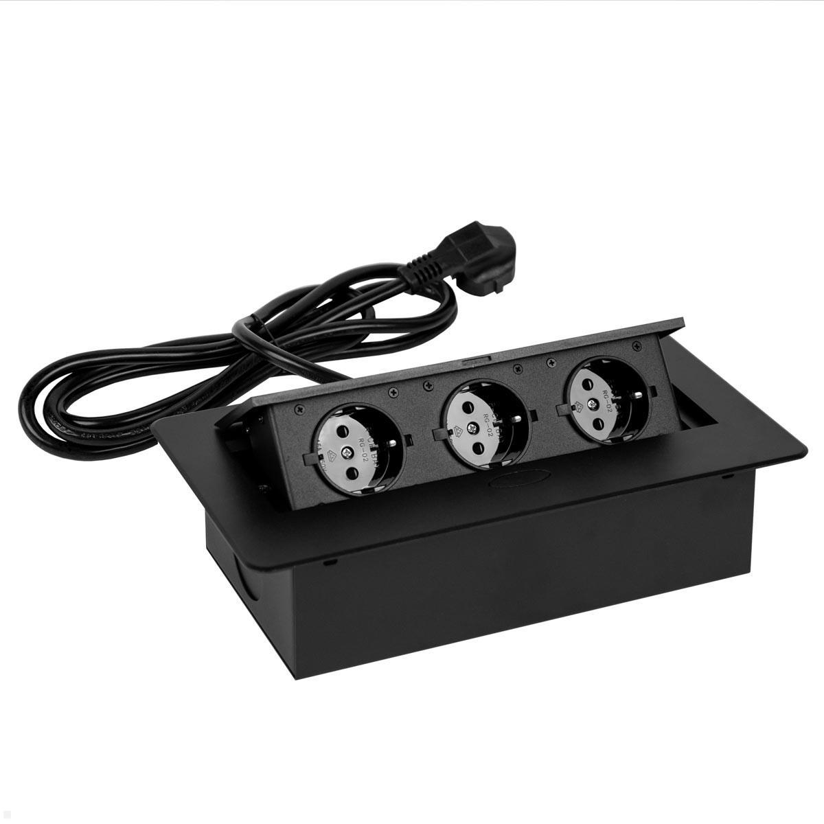 Einbausteckdose Schreibtisch 3-fach mit 3m Kabel, TecLines TES011B  Einbausteckdose Schreibtisch 3-fach mit 3m Kabel, TecLines TES011B